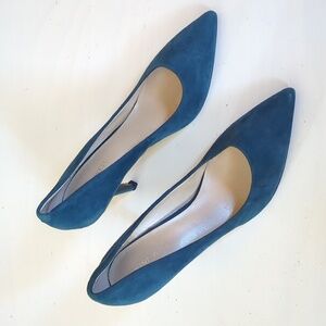 Nine West Teal Blue Suede Heels 7